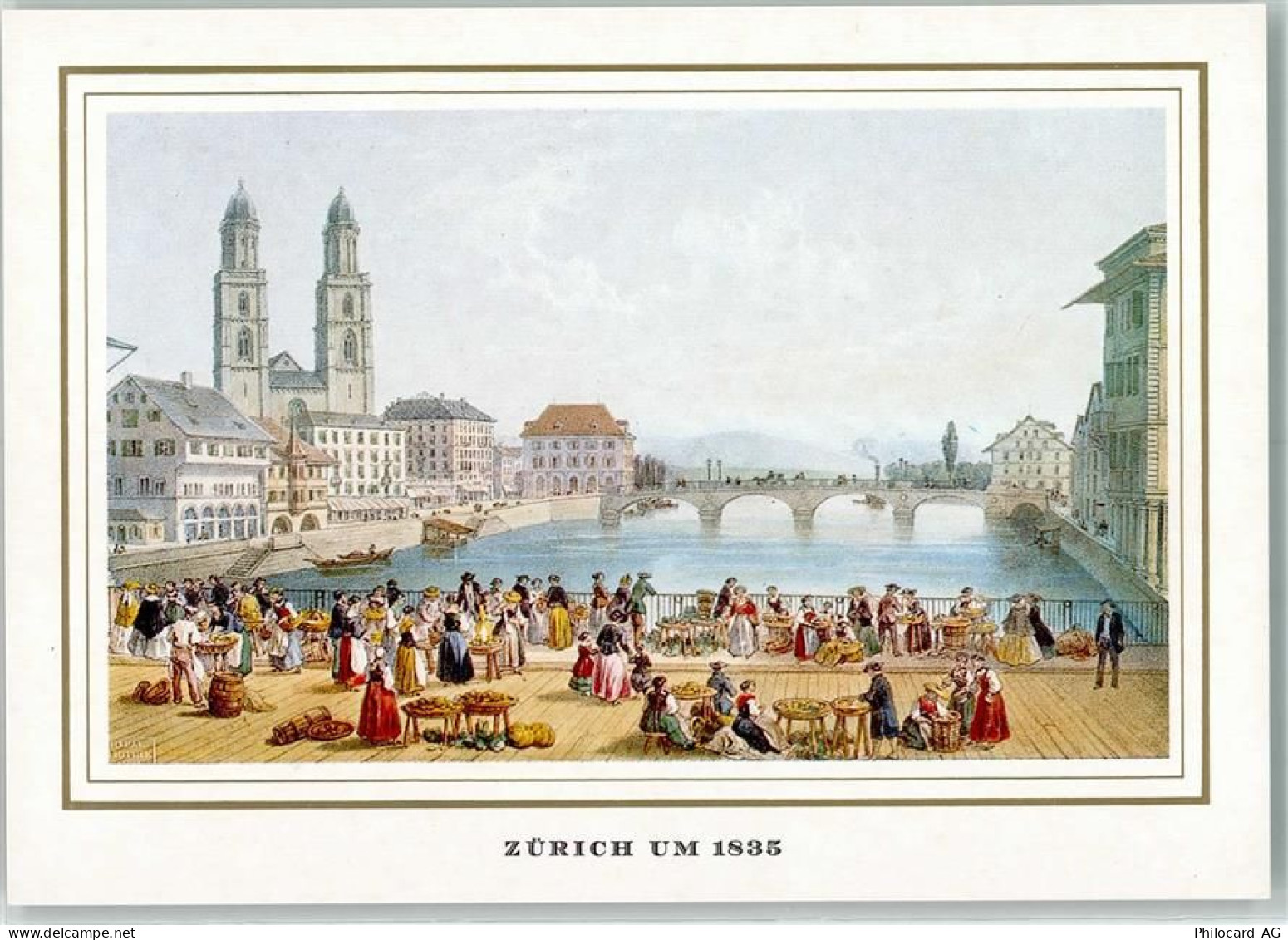 8000 Zürich Lithographie Zürich um 1835 Münsterbrücke mit Grossmünster... - 40161880