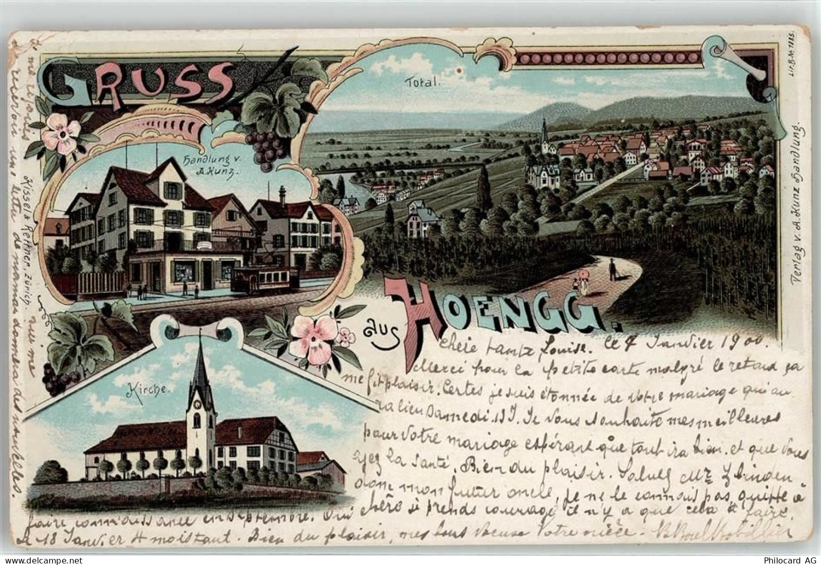 8049 Höngg 1900 Lithographie Kirche Straßenbahn - 52020458