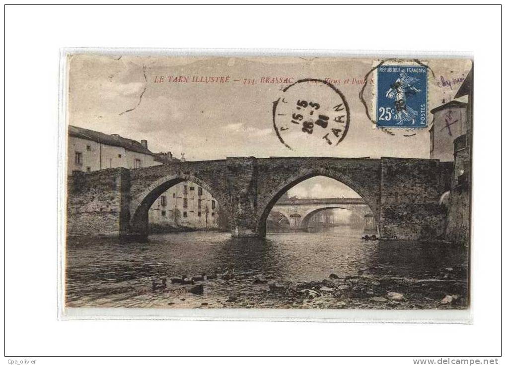 81 BRASSAC Pont Vieux, Pont Neuf, ed APA 754, Tarn Illustré, 1921