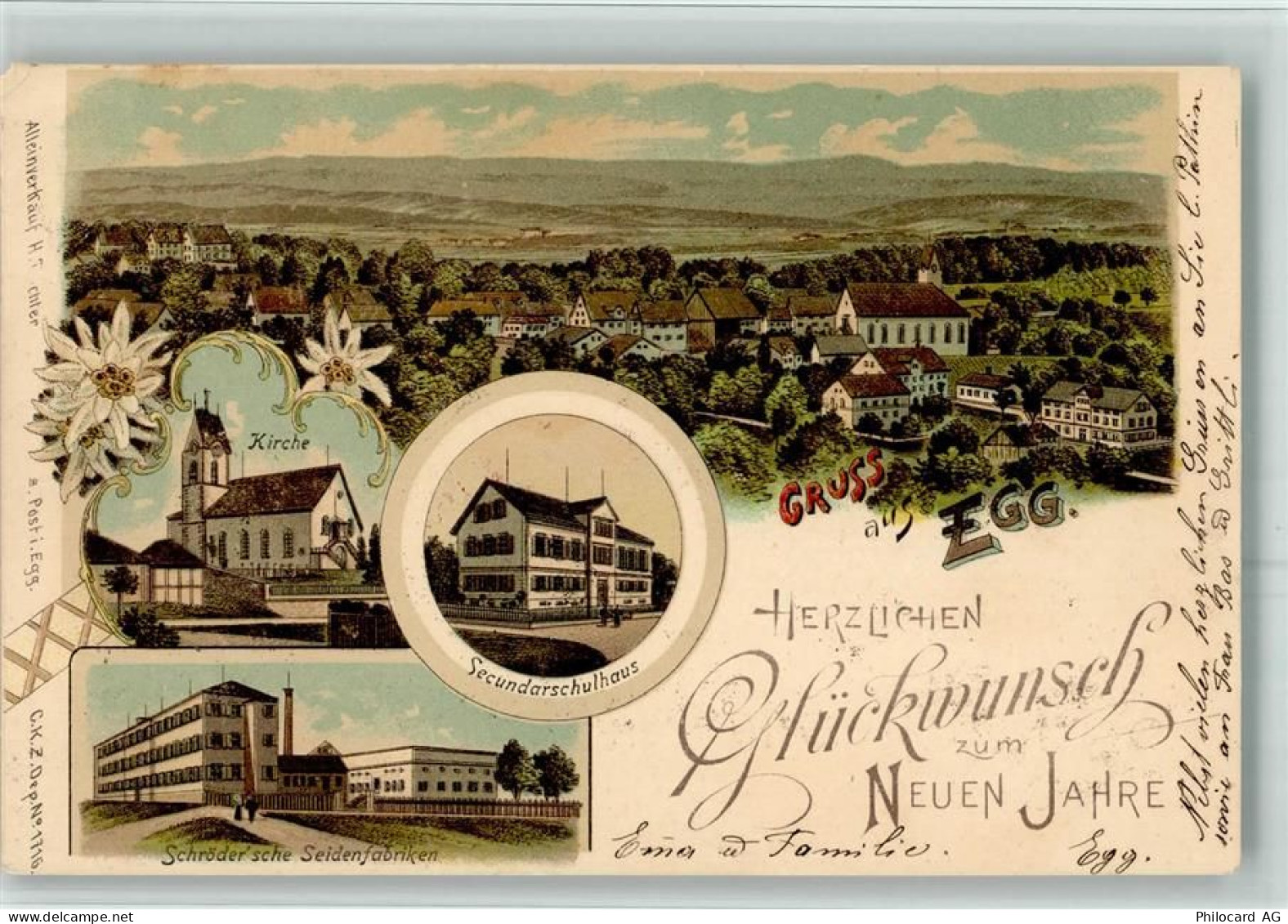 8132 Egg bei Zürich 1904 BOAKC Seidenfabrik Schröder Schulhaus Lithograp... - 13700489