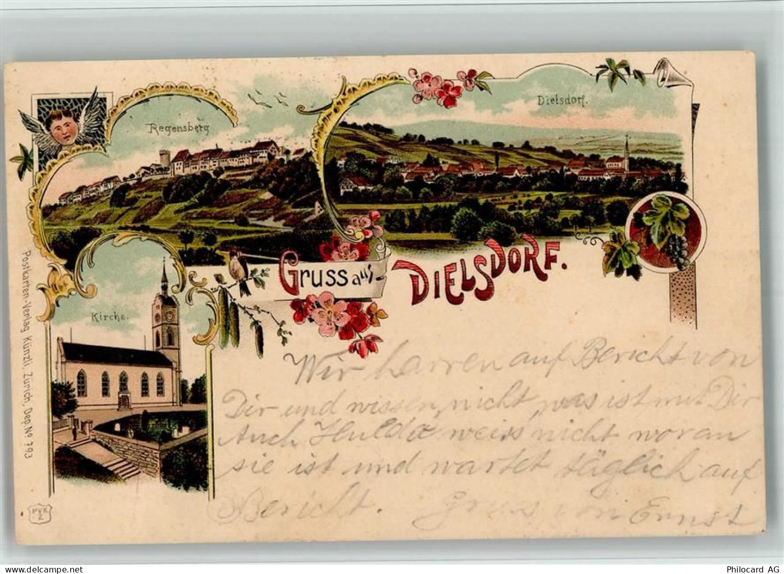 8157 Dielsdorf 1903 BOAKC Lithographie Regensberg Kirche Verlag Künzli N... - 13702347