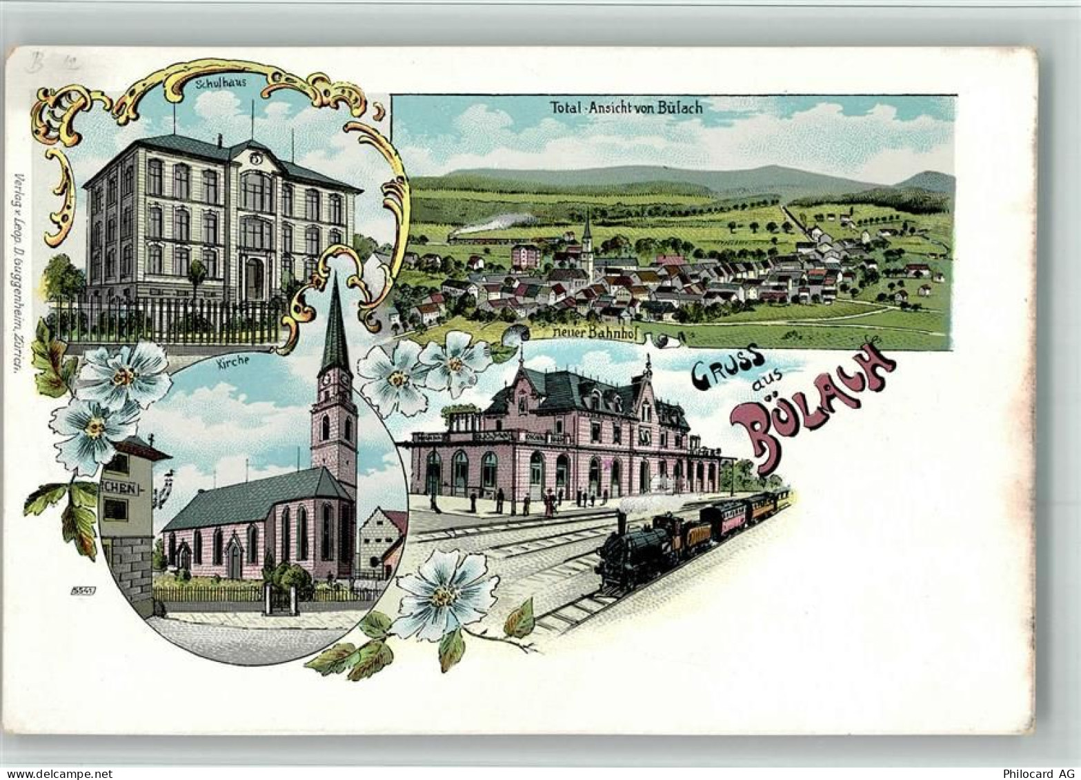 8180 Bülach BOAKC Bahnhof Dampflok Lithographie - 13700025