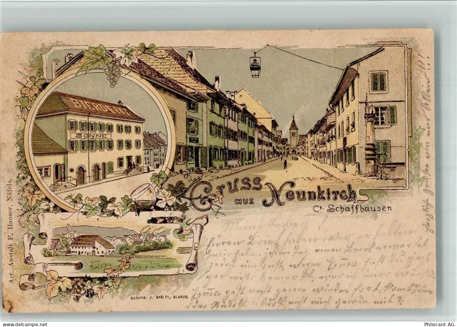 8213 Neunkirch 1900 BOAKC Lithographie Gasthaus Sonne Gebrauchsspuren, b... - 13702750
