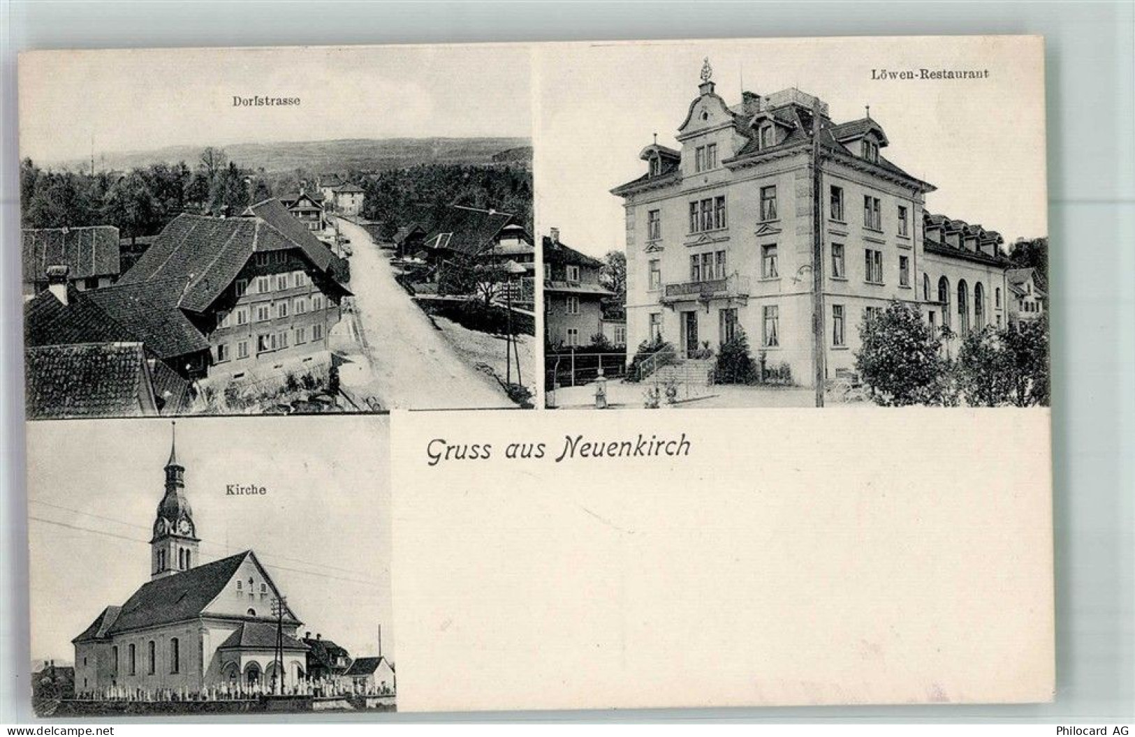 8213 Neunkirch 1907 Foto AK Gasthaus Löwen Kirche Dorfstrasse - 13673188