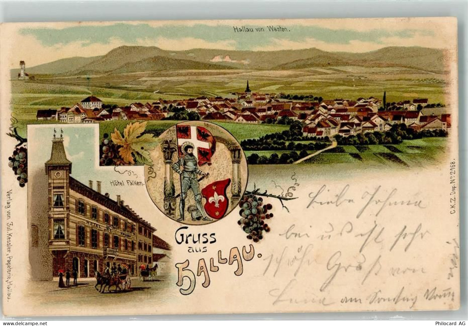 8215 Hallau 1900 Gebrauchsspuren Lithographie Hotel Falken - 13641105