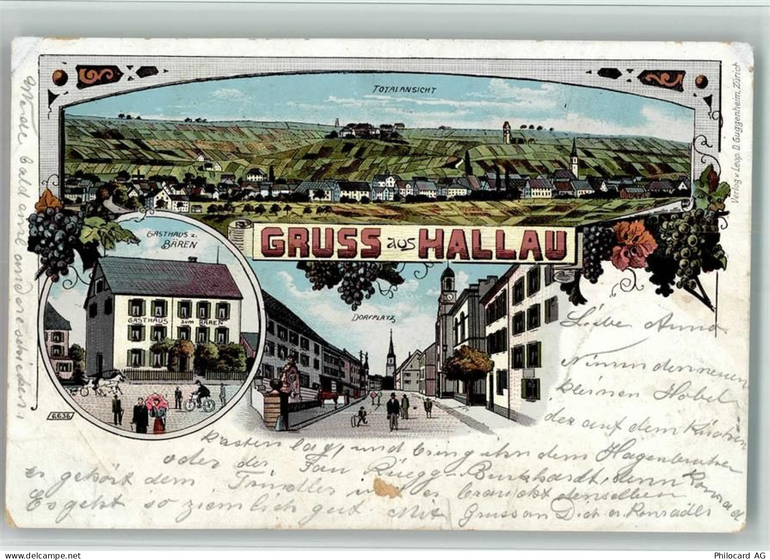 8215 Hallau 1902 BOAKC Lithographie Gasthaus Zum Bären Dorfplatz Gebrauc... - 13702726