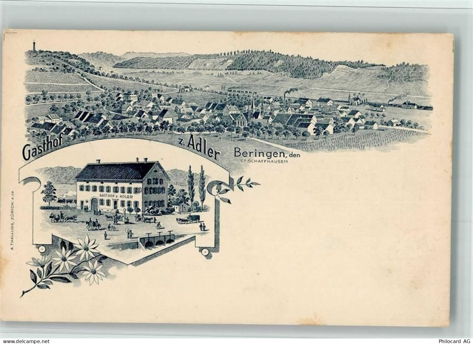 8222 Beringen BOAKC Gasthaus Adler Vorlaüfer Druck um 1890 Lithographie... - 13700069