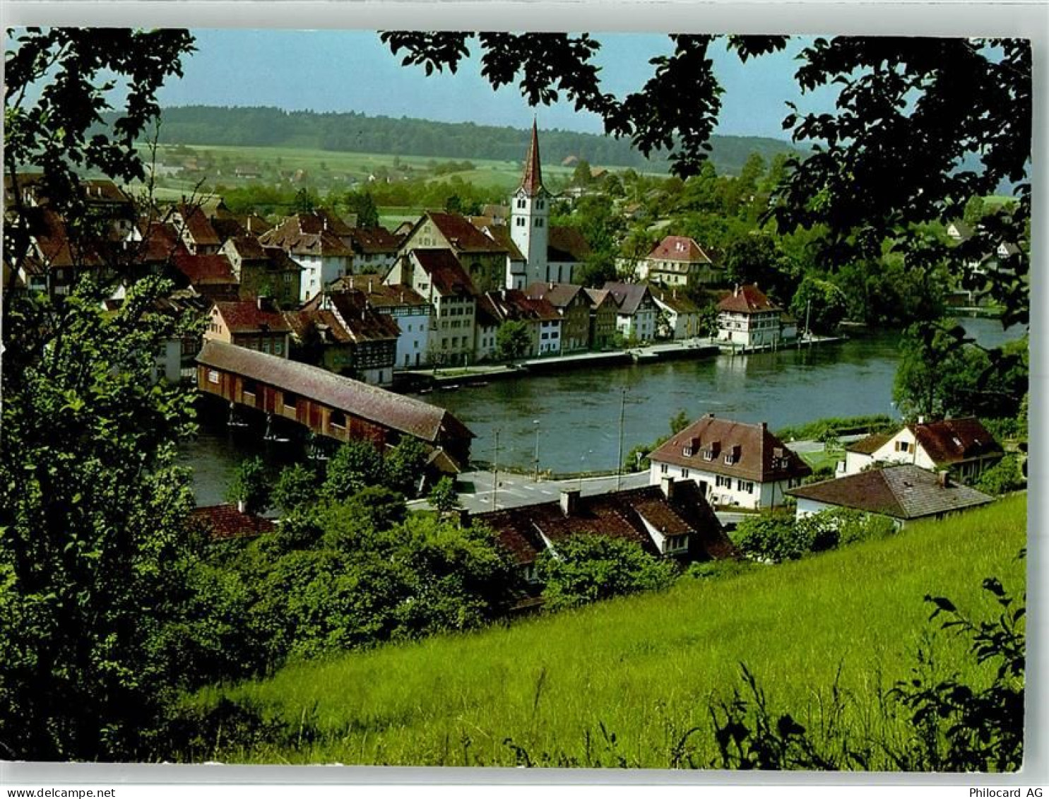 8253 Diessenhofen 1983 Foto AK gedeckte Brücke Kirche Hochrhein - 39983557
