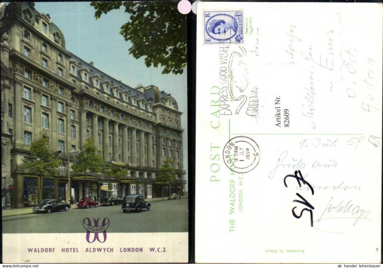 82609,Waldorf hotel Londen Detailansicht Oldtimer Auto