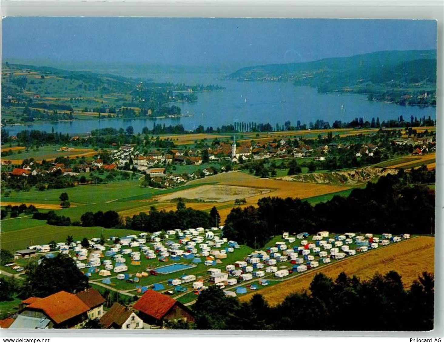 8264 Eschenz 1987 Foto AK Fliegeraufnahme Schwimmbad Camping Hüttenberg... - 38069964