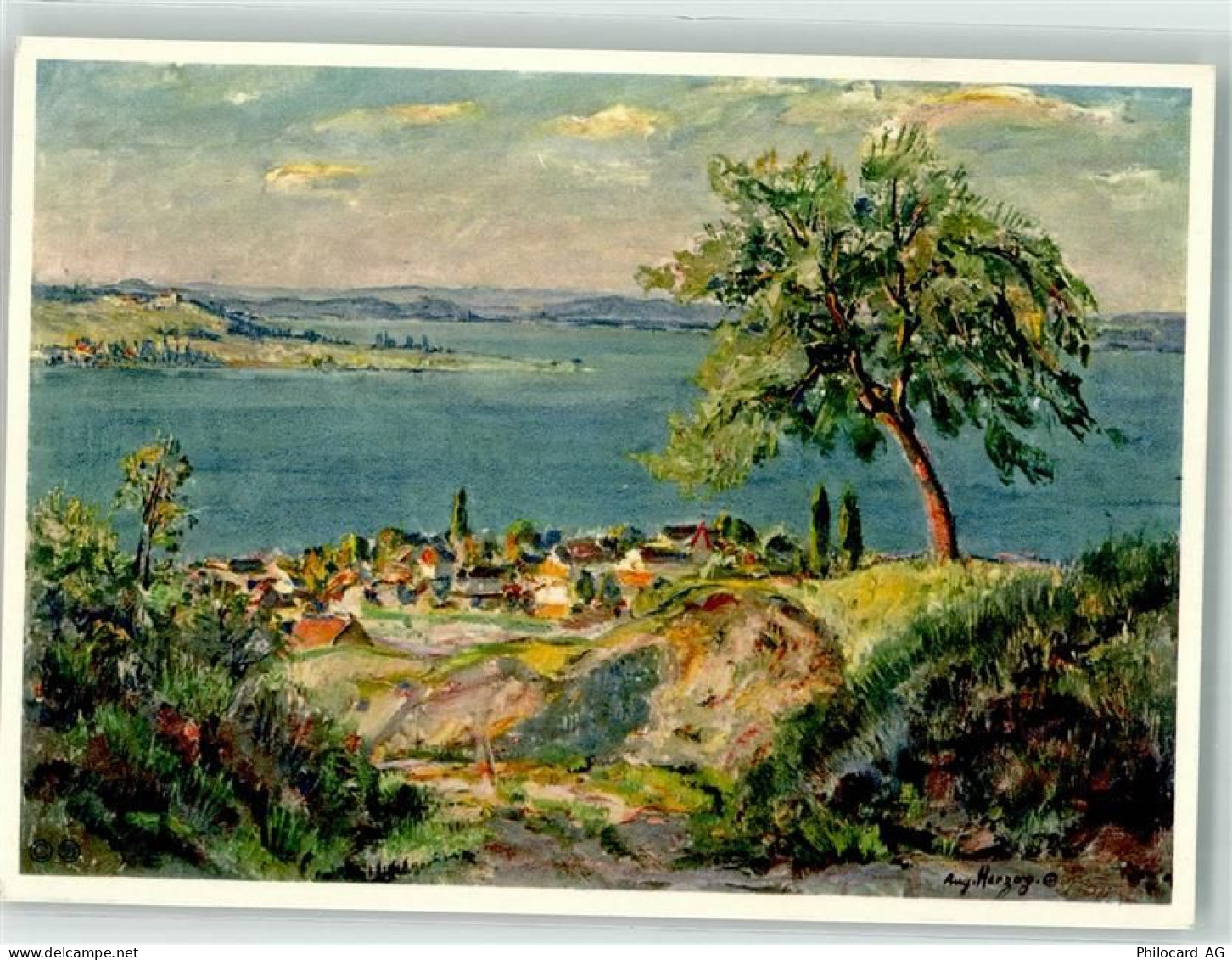 8267 Berlingen Künstlerkarte Untersee sign. Herzog - 39700911