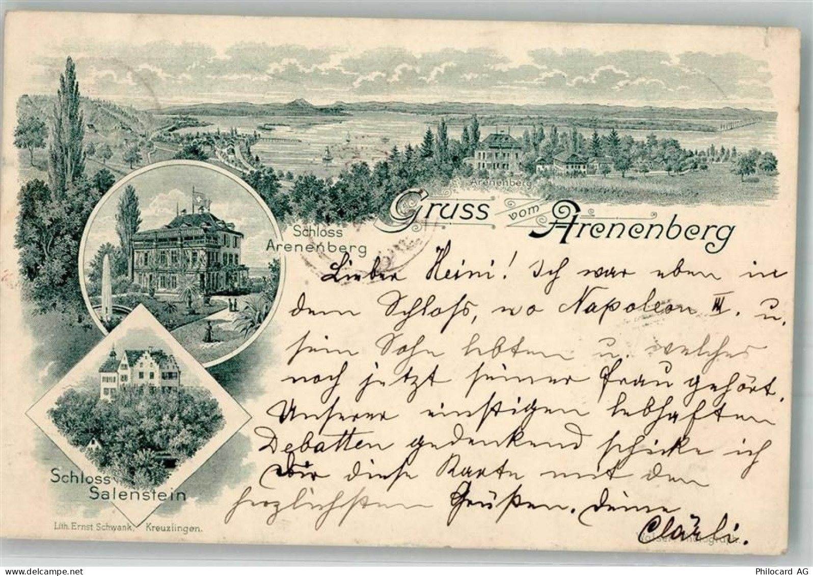 8268 Salenstein 1899 Lithographie Schloss Salenstein Arenenberg - 13556564