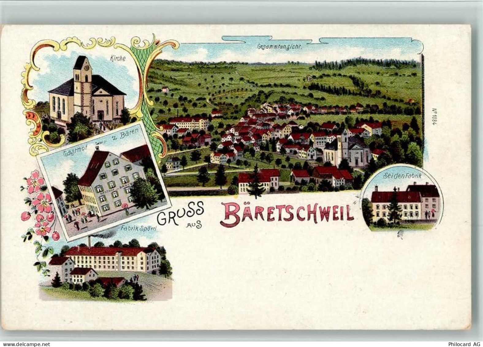 8344 Bäretswil 1900 BOAKC Fabrik Spörri Gasthaus Bären Lithographie - 13700049
