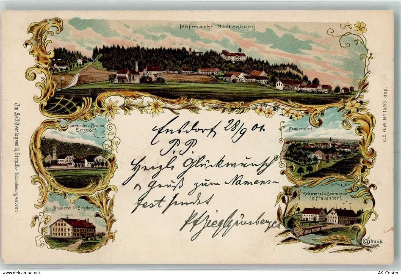 83536 W8091 Ensdorf , Gem Gars a Inn 1901 Lithographie Pfarrkirche Pfarr... - 13604777