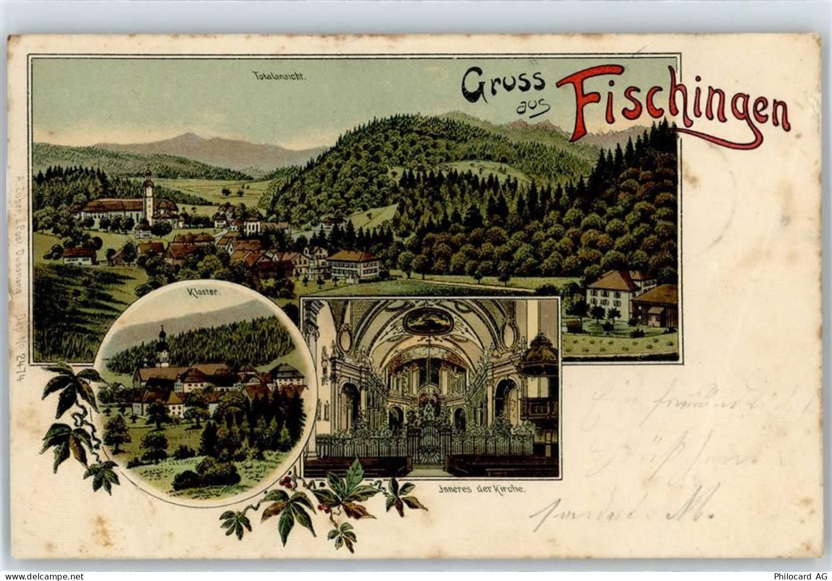 8376 Fischingen 1908 Lithographie Kloster Kirche Inneres - 51351077