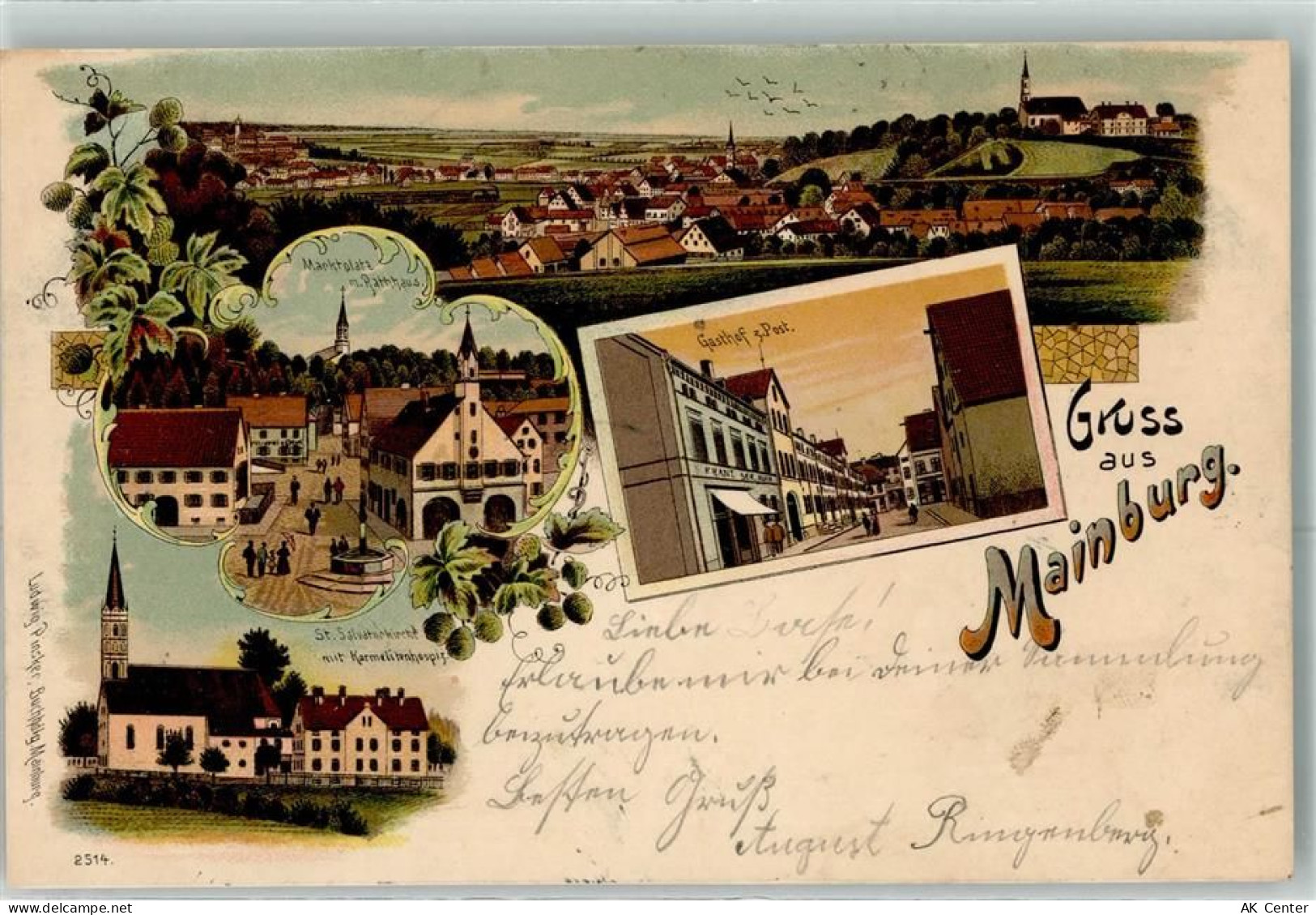 84048 W8302 Mainburg 1900 Lithographie Marktplatz Rathaus Gasthaus Zur P... - 13613131