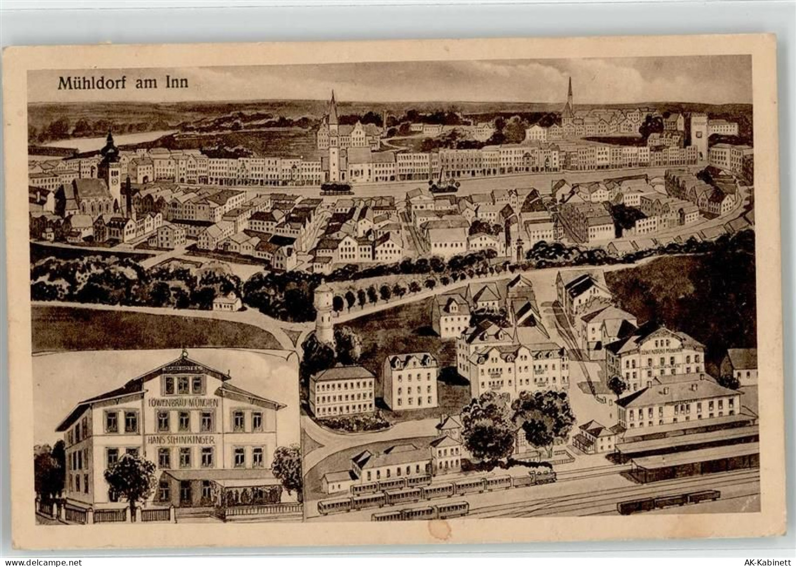 84453 W8260 Mühldorf a. Inn Künstlerkarte Gasthaus Löwenbräu München Bah... - 52096691