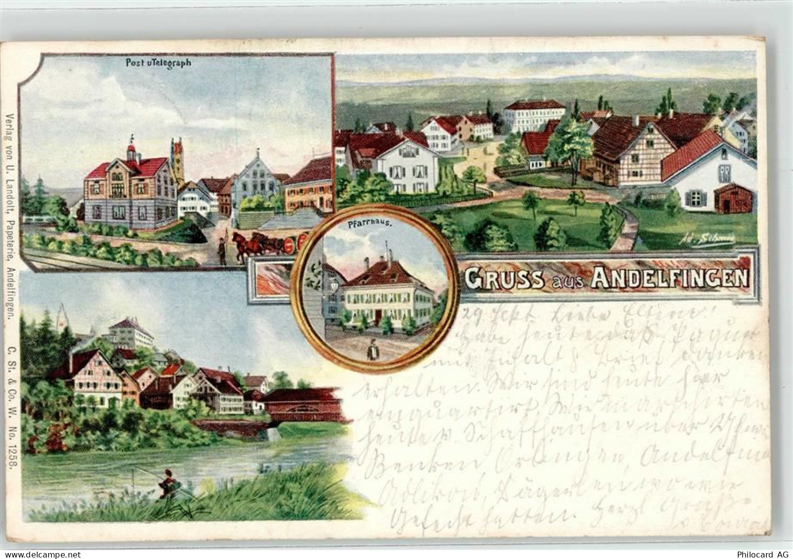 8450 Andelfingen 1902 Lithographie Postamt Pfarrhaus - 52098207