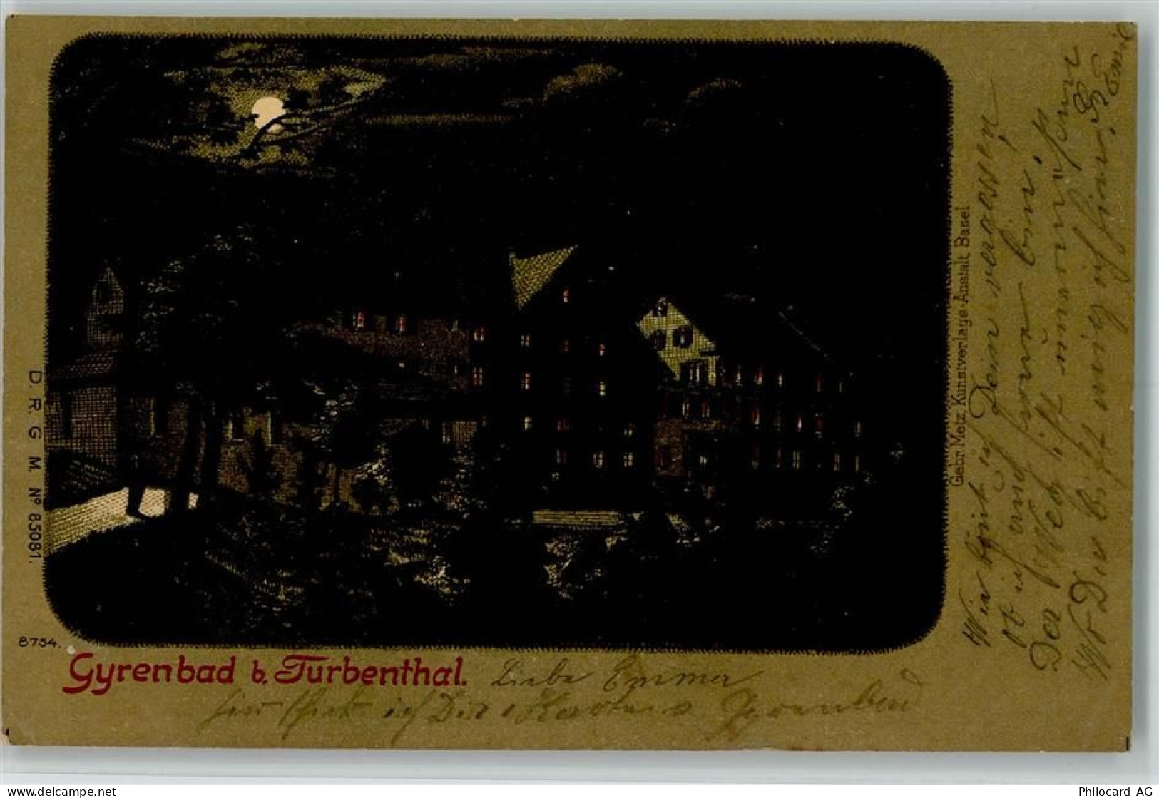 8488 Turbenthal 1900 Lithographie / Mondschein Gyrenbad , Gebr. Metz 875... - 13208851