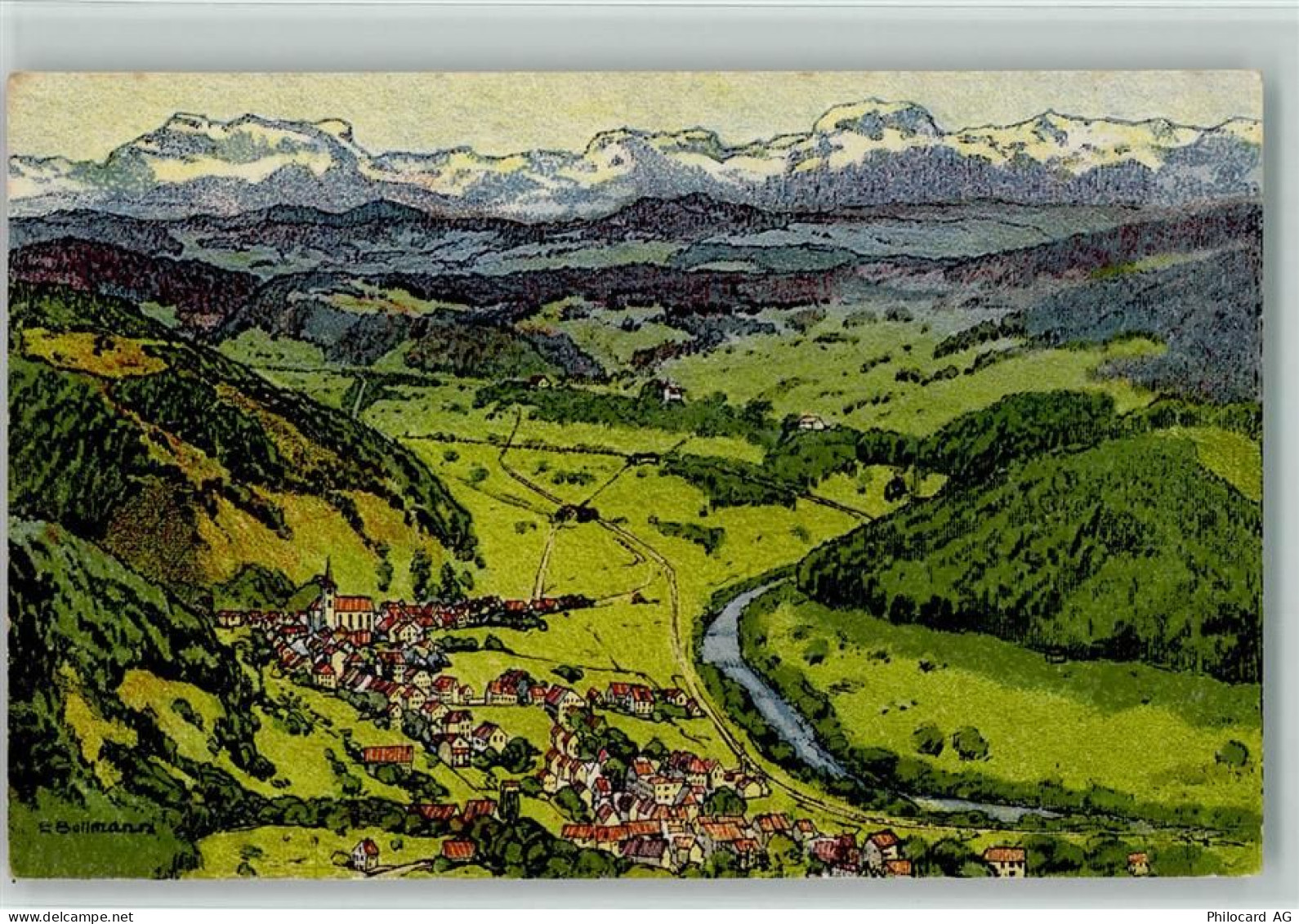 8488 Turbenthal Lithographie Blick gegen Süden sign Bollmann E. - 13112476