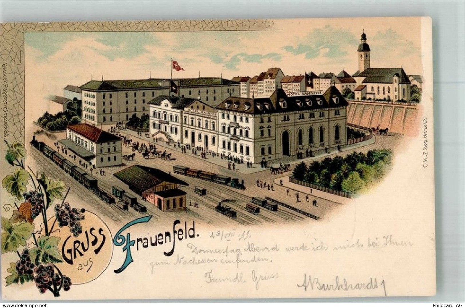 8500 Frauenfeld 1899 Lithographie Bahnhof Hotel Bahnhof Kirche - 13674082