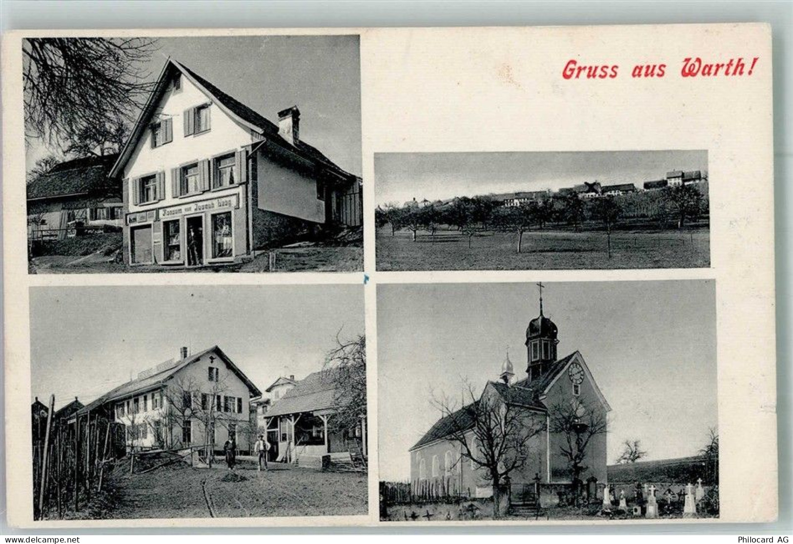 8532 Warth 1921 Foto AK Handlung Kirche Friedhof - 13673312