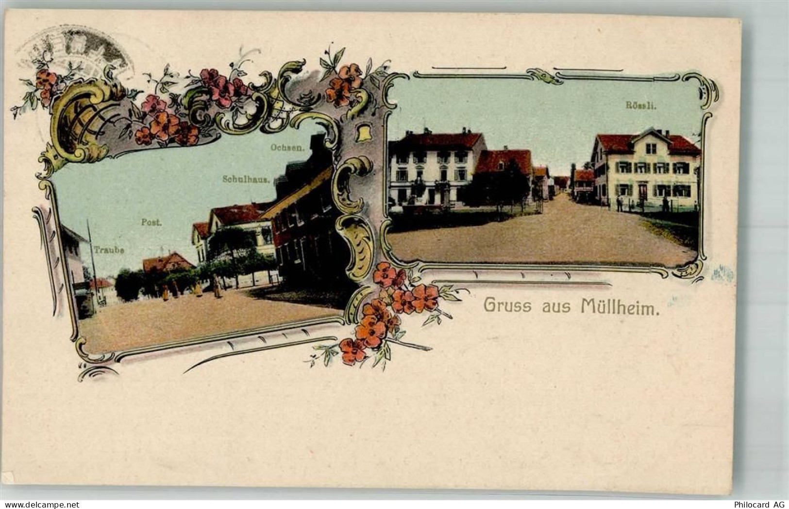 8555 Müllheim TG 1906 Foto AK Postamt Gasthaus Traube Ochsen Rössli - 13581884