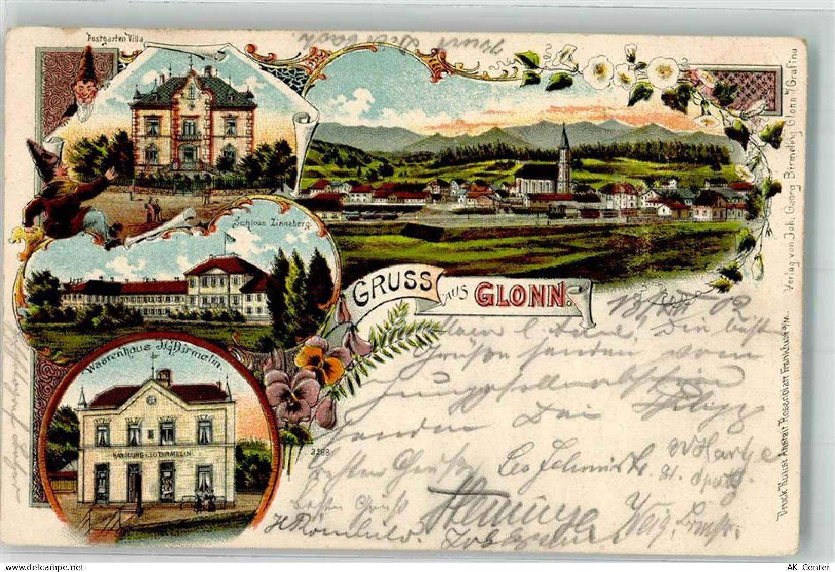 85625 W8019 Glonn , Kr Ebersberg, Oberbay 1902 Lithographie Schloß Zinne... - 13633004