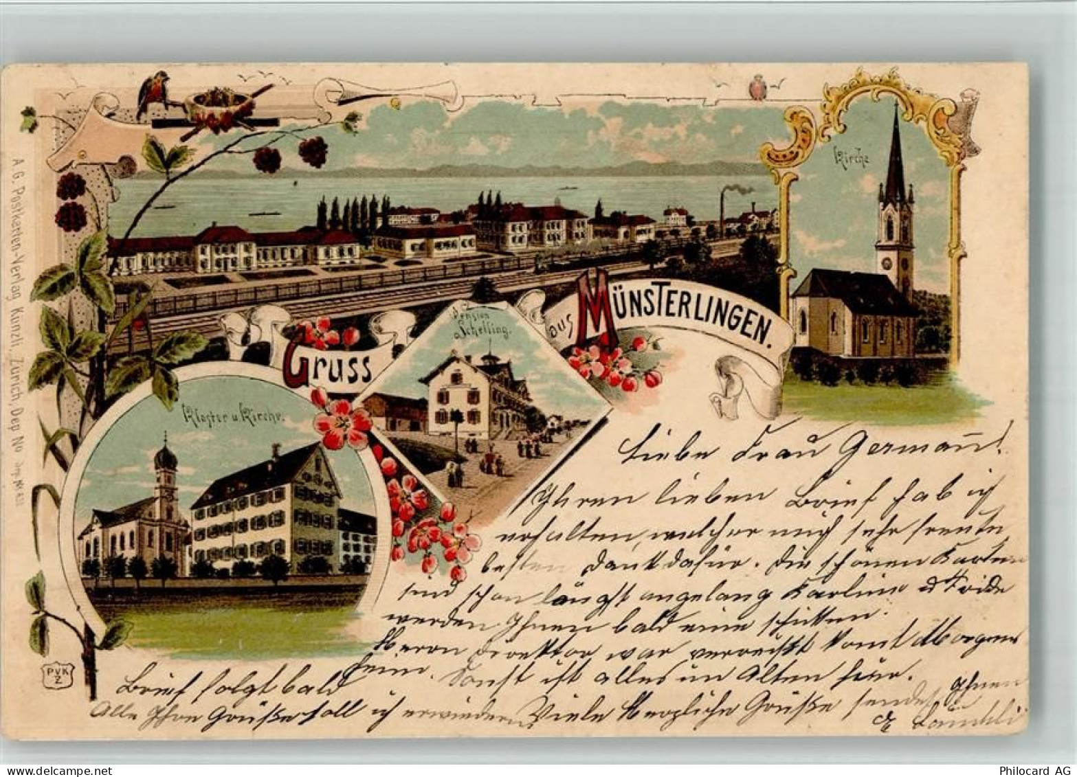 8596 Münsterlingen 1903 BOAKC Lithographie Kirche Pension Schelling Klos... - 13702512