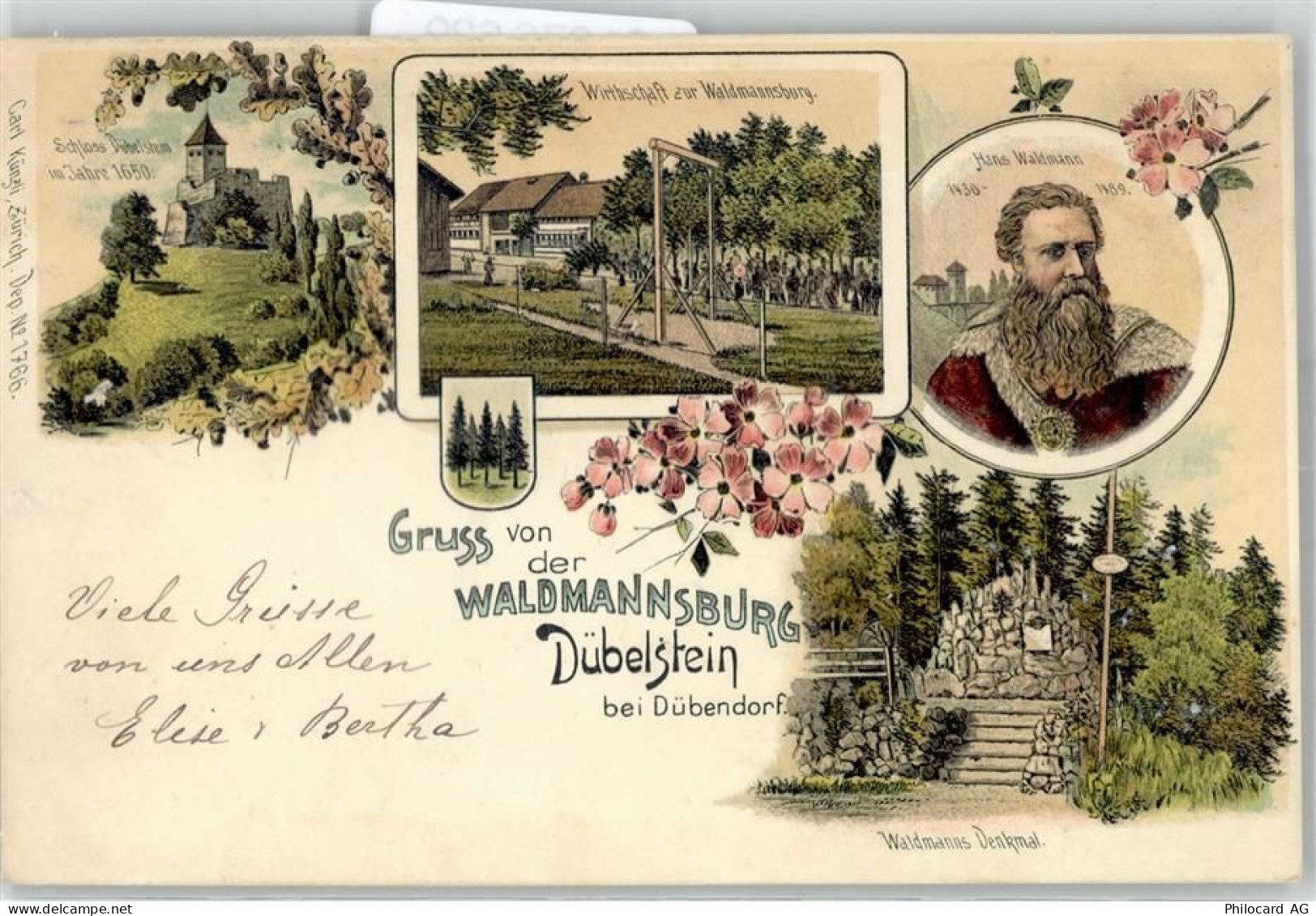 8600 Dübendorf 1899 Lithographie Gasthaus Schloss Dübelstein Hans Waldma... - 51676629