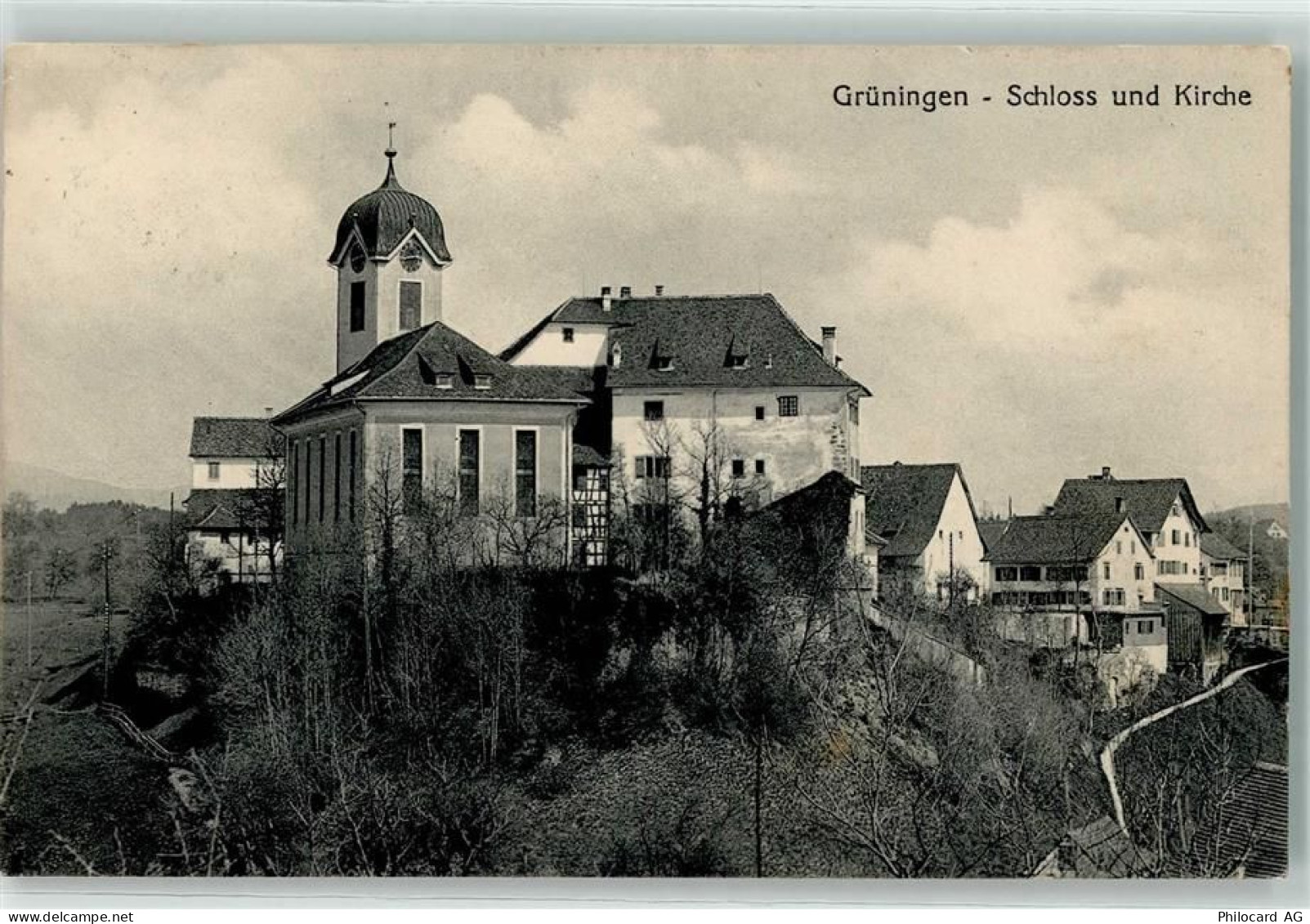 8627 Grüningen 1918 - Schloss und Kirche - 13902598