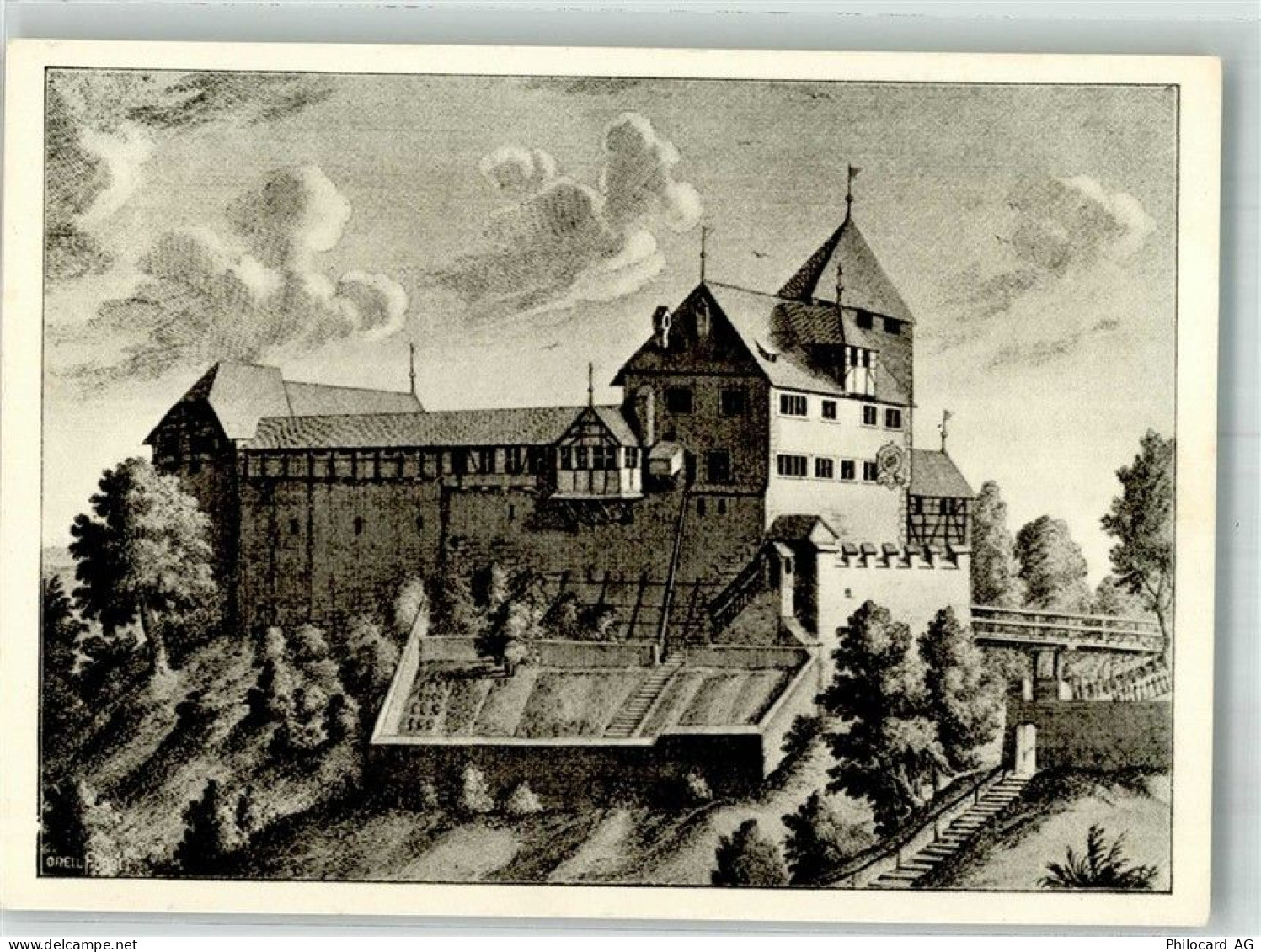 8627 Grüningen 1938 Foto AK Schloss Grüningen nach sign. Strickler, G. 9... - 38217278