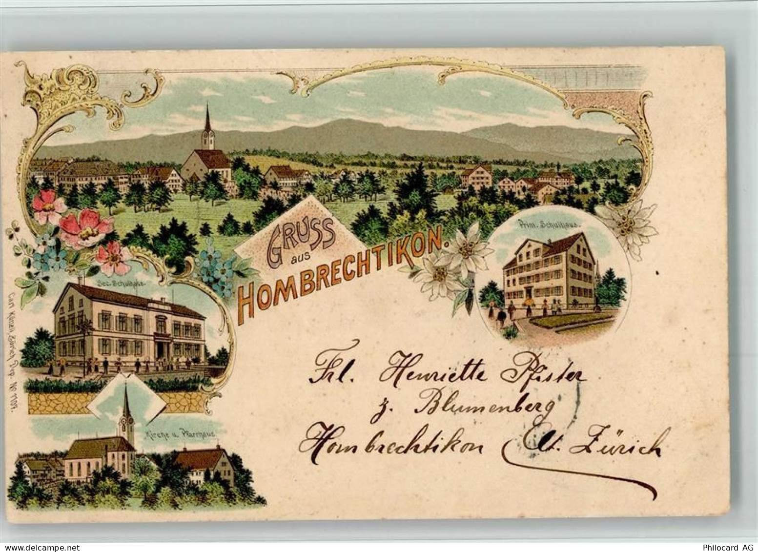 8634 Hombrechtikon 1900 BOAKC Schulhaus Lithographie - 13700024