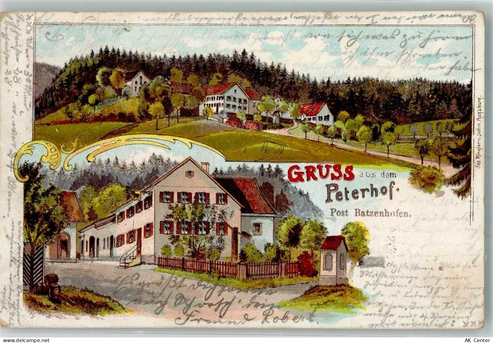 86368 W8901 Peterhof b Gersthofen 1904 Gebrauchsspuren Lithographie Dorf... - 13654202