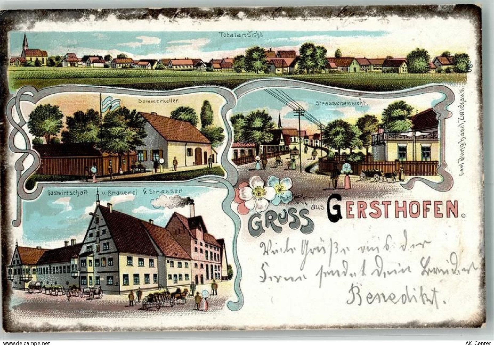 86368 W8906 Gersthofen 1901 Lithographie Sommerkeller Gasthaus-Brauerei ... - 13646190