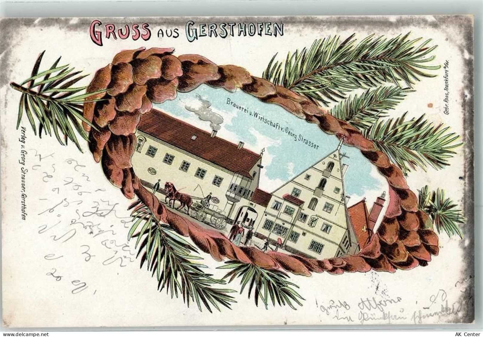 86368 W8906 Gersthofen 1904 Lithographie Brauerei Gasthaus Georg Strasse... - 13612793