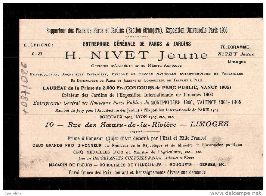 87 LIMOGES Carte Pub, Société Nivet, Entreprise Parcs &amp; Jardins, Architecte Paysagiste, Horticulteur, Parc Valence,