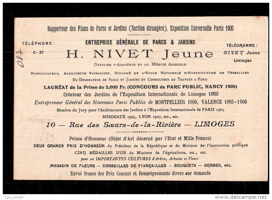 87 LIMOGES Carte Pub, Société Nivet, Entreprise Parcs &amp; Jardins, Architecte Paysagiste, Horticulteur, Parc Valence,