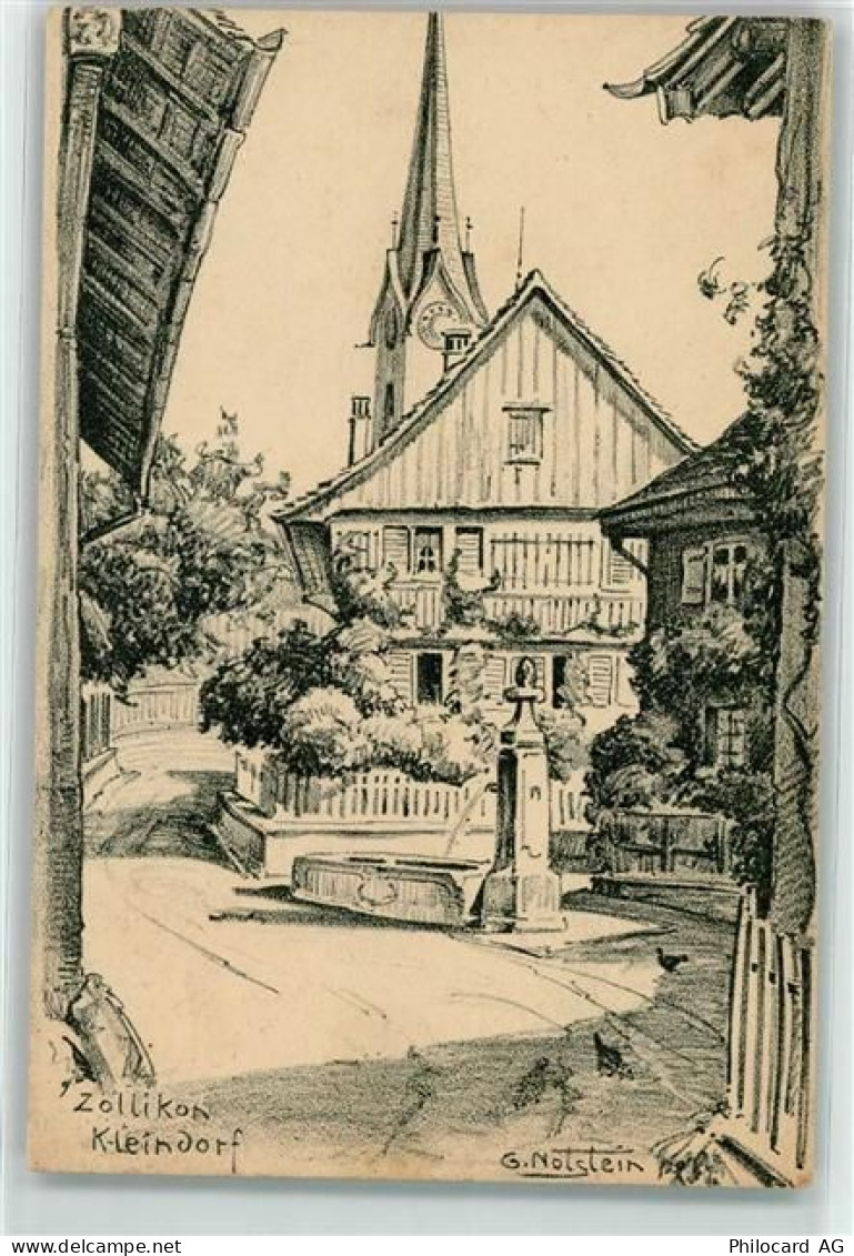 8702 Zollikon Künstlerkarte Kleindorf Brunnen sign. G Nolstein - 13191077