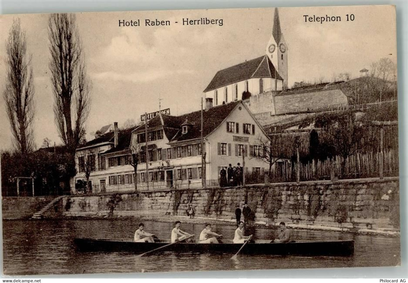 8704 Herrliberg 1928 - Hotel Raben Kirche ruderboot - 13540303