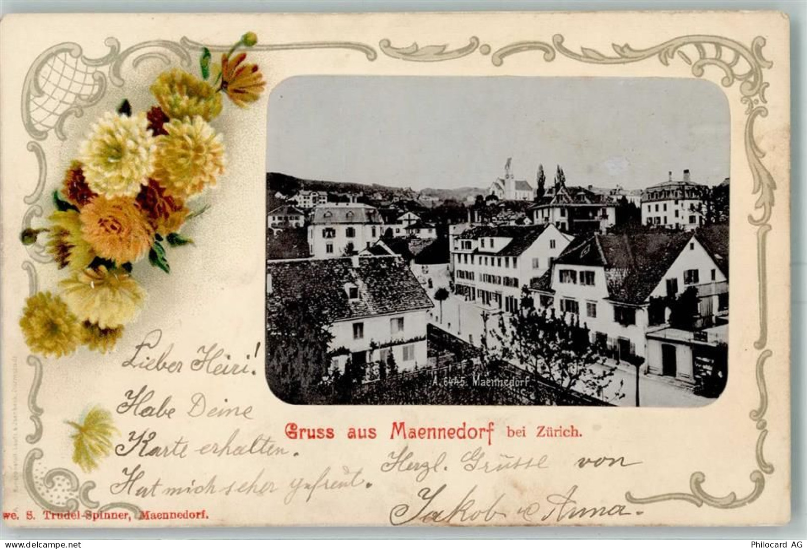 8708 Männedorf 1902 Lithographie Blumen - 13426475