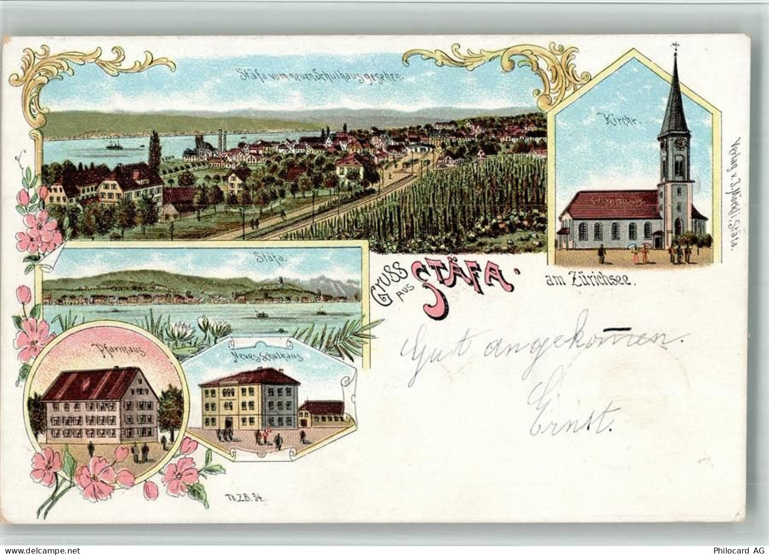 8712 Stäfa 1898 BOAKC Lithographie Kirche Pfarrhaus Neues Schulhaus - 13702386