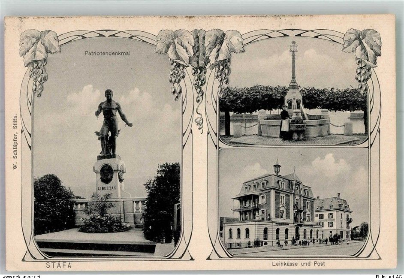 8712 Stäfa 1907 Foto AK Patrioten- Denkmal Postamt Leihkasse Brunnen - 13596466