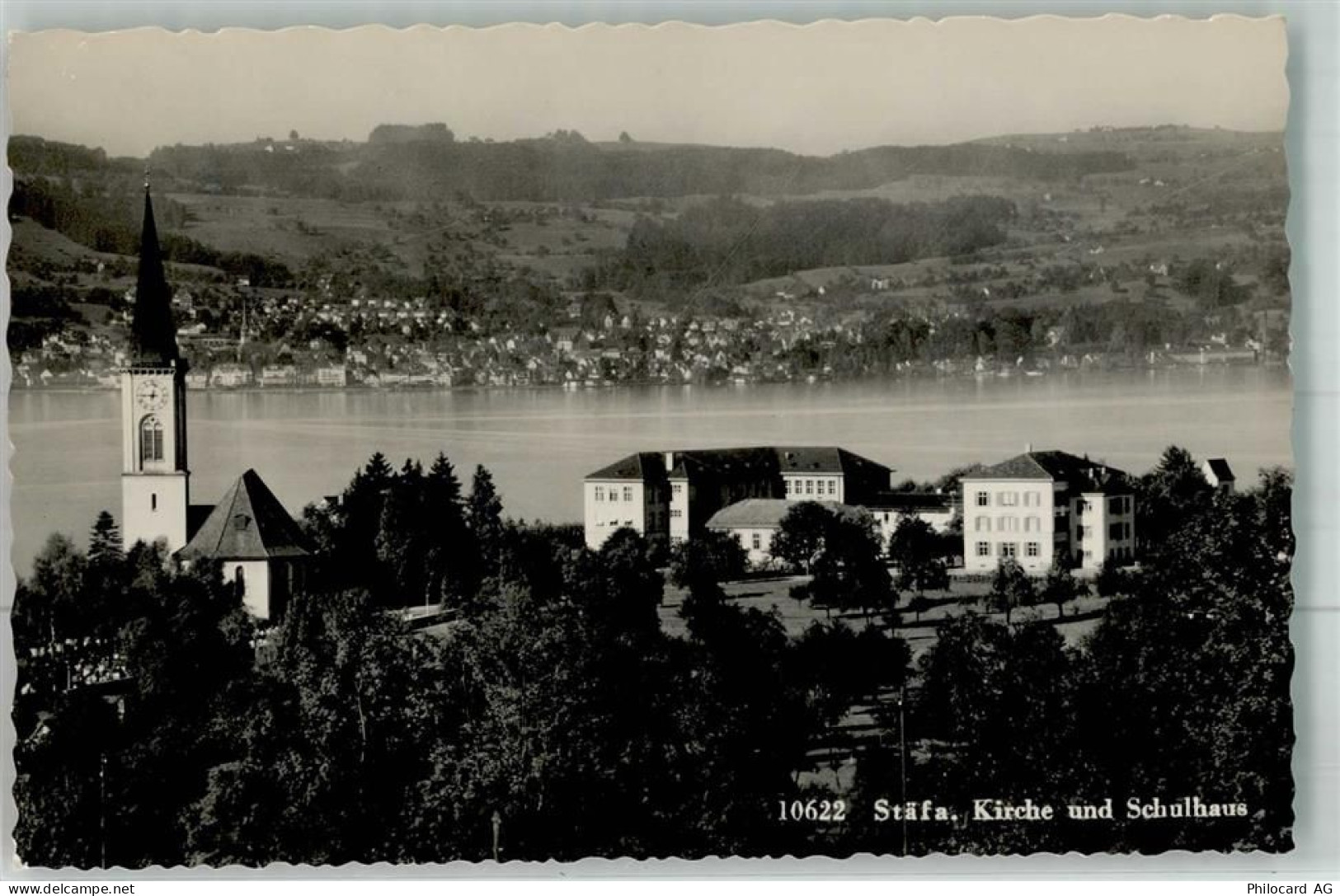 8712 Stäfa 1959 Foto AK Kirche Schulhaus - 38025128