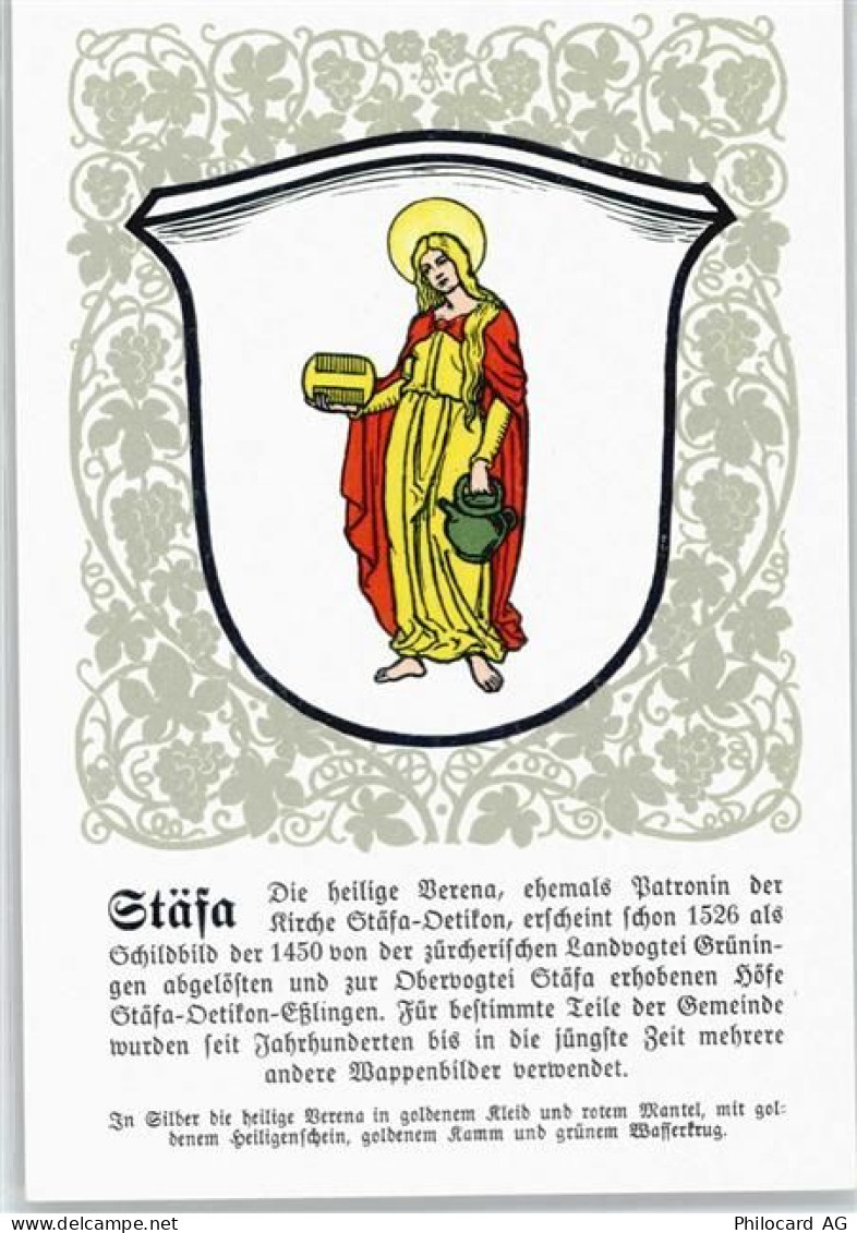 8712 Stäfa Künstlerkarte Serie Züricher Gemeindewappen No. 66 AKU1 - 50699522