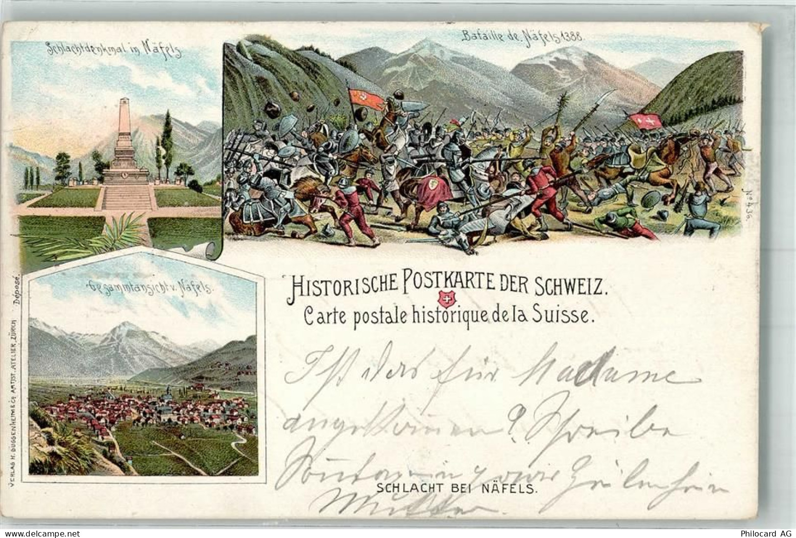 8752 Näfels 1898 Lithographie Historische Postkarte der Schweiz Schlacht... - 13291046