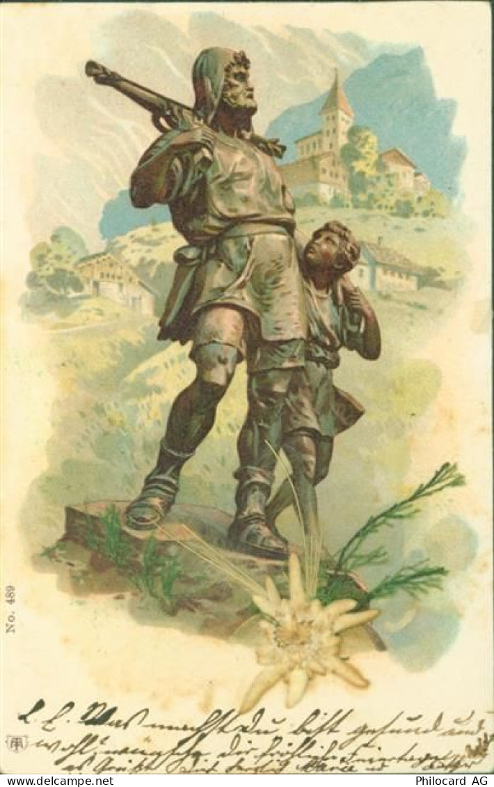 8752 Näfels 1902 AK mit gepresstem Edelweiß Wilhelm Tell - 13815220