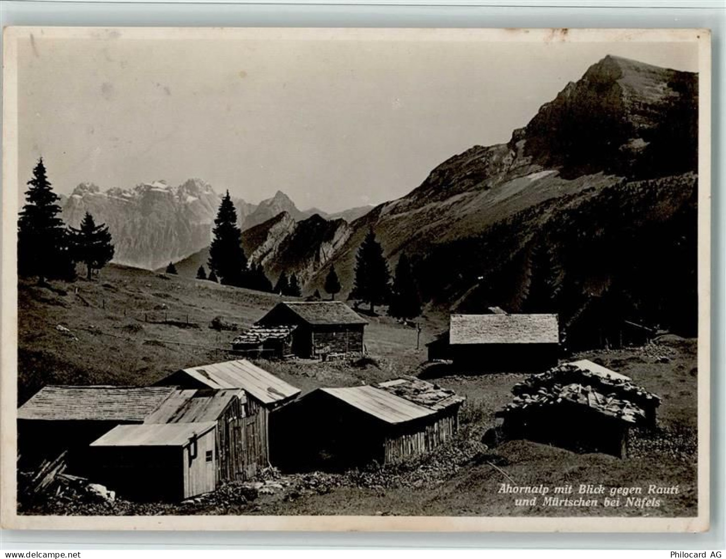 8752 Näfels - Häuserkarte Ahornalp mit Blick gegen Rauti und Mürtschen b... - 11058102