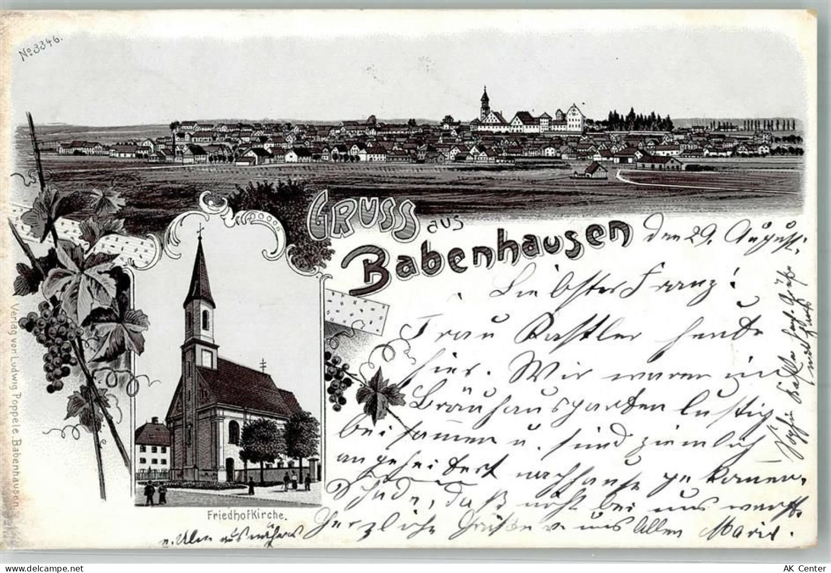 87727 W8943 Babenhausen , Schwab 1899 Lithographie Friedhofkirche Weintr... - 13655984