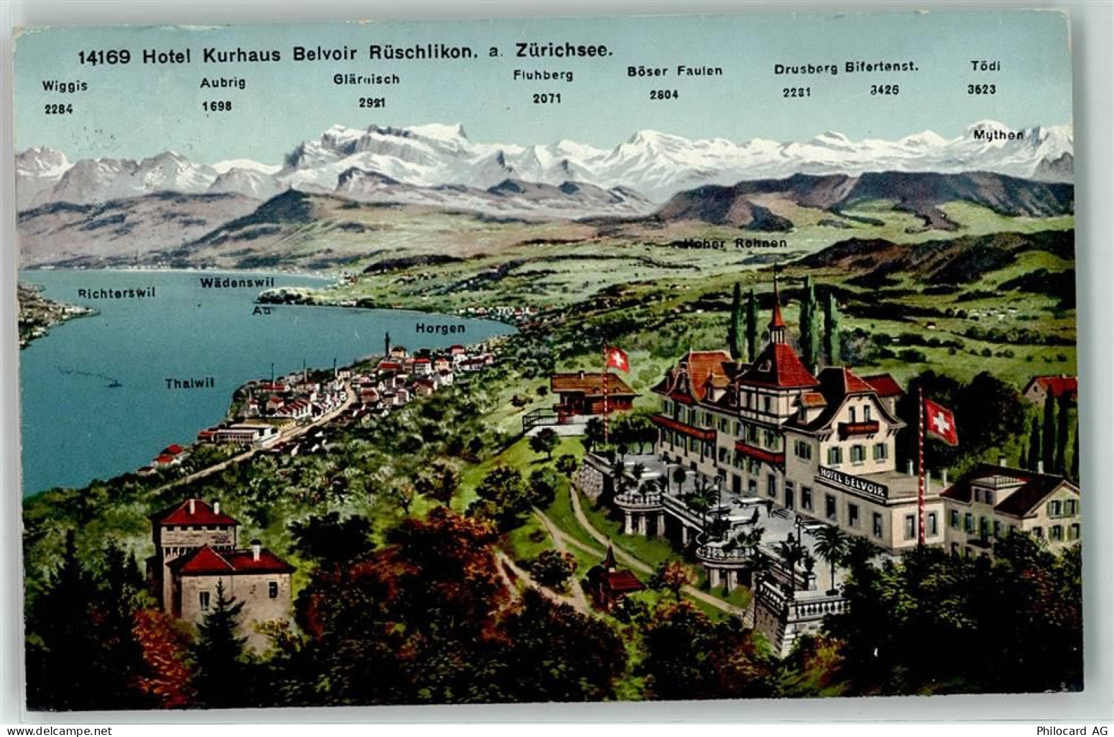 8803 Rüschlikon 1912 - Hotel Kurhaus Belvoir Zürichsee Fahne Fabrik Berg... - 13938122